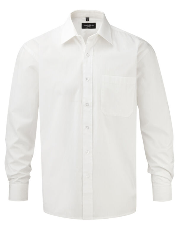 936M Russell Collection Men’s L/Sleeve Poplin Shirt White