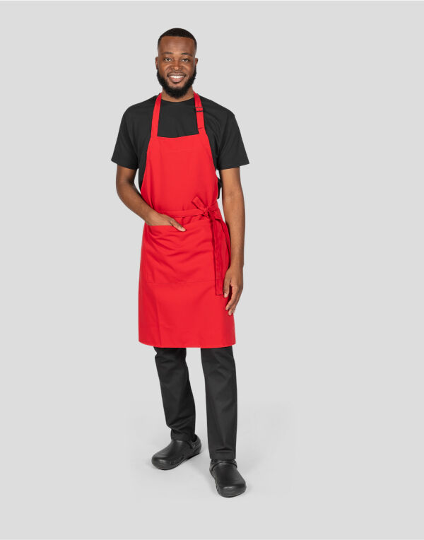 DP210 Dennys Recycled Bib Apron With Pocket Red