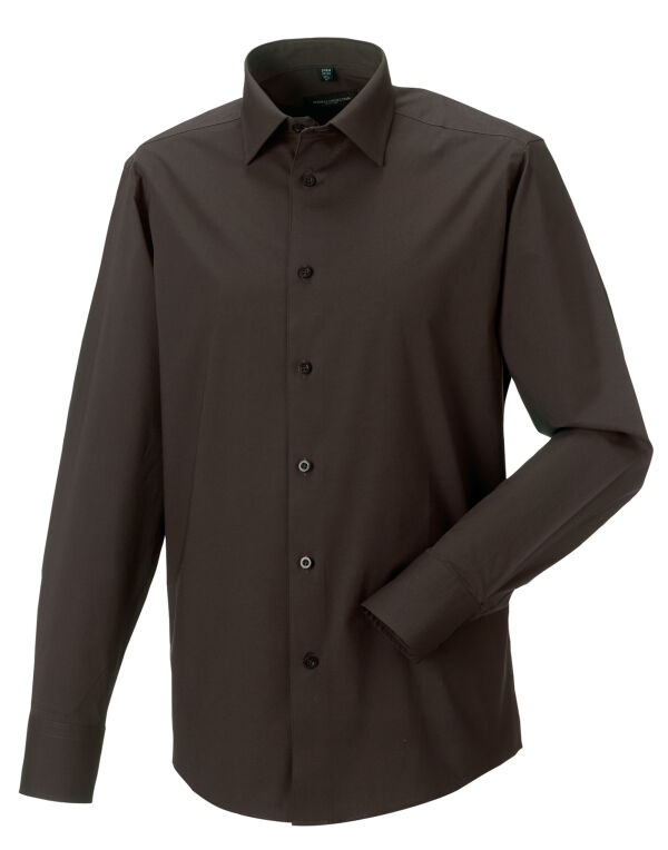 946M Russell Collection Men’s L/Sleeve Fitted Stretch Shirt Chocolate