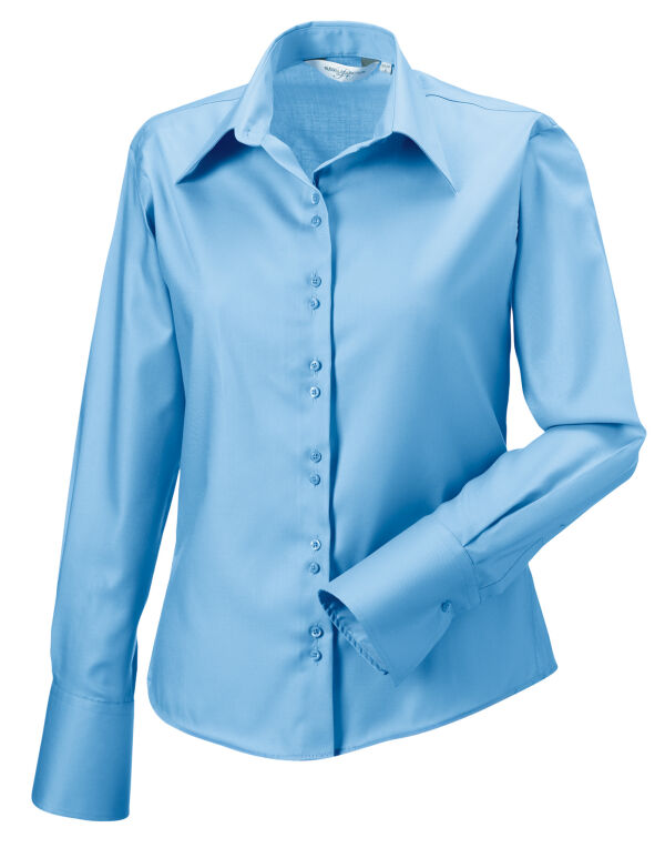 956F Russell Collection Ladies’ L/Sleeve Non-Iron Shirt Bright Sky