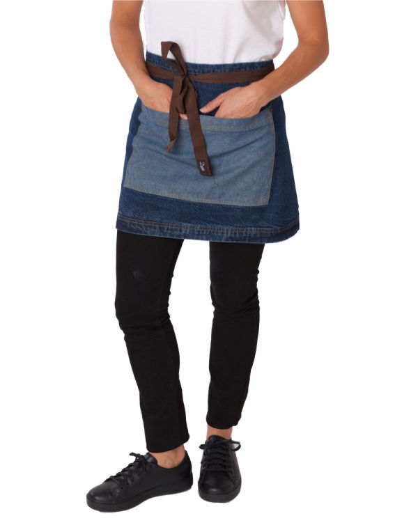 DP103B Dennys Denim Waist Apron with Contrasting Pocke Dark Blue Denim