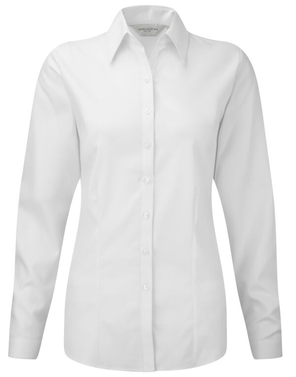 962F Russell Collection Ladies’ L/Sleeve Herringbone Shirt White