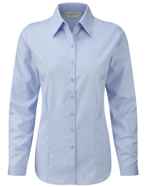 962F Russell Collection Ladies’ L/Sleeve Herringbone Shirt Light Blue