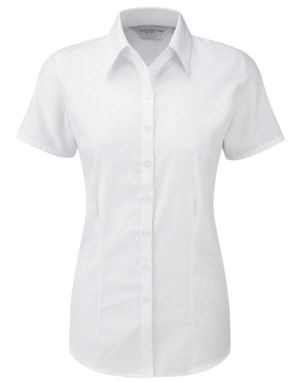 963F Russell Collection Ladies’ S/Sleeve Herringbone Shirt White