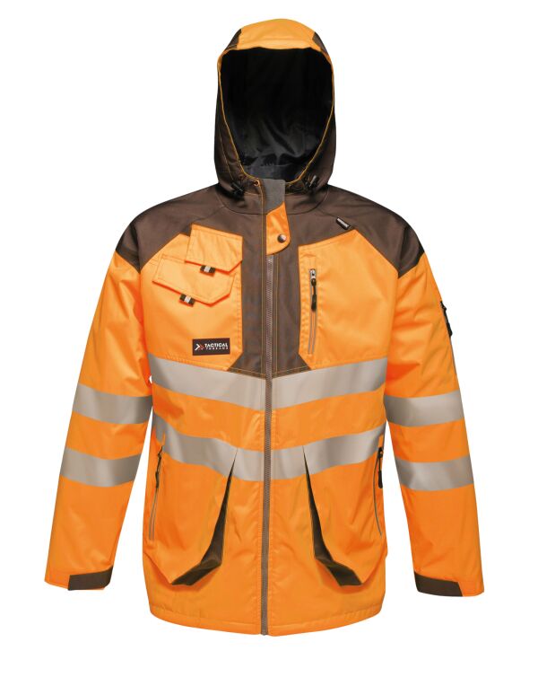 TRA340 REGATTA HIGH VISIBILITY Hi-Vis Parka Jacket Orange/Grey
