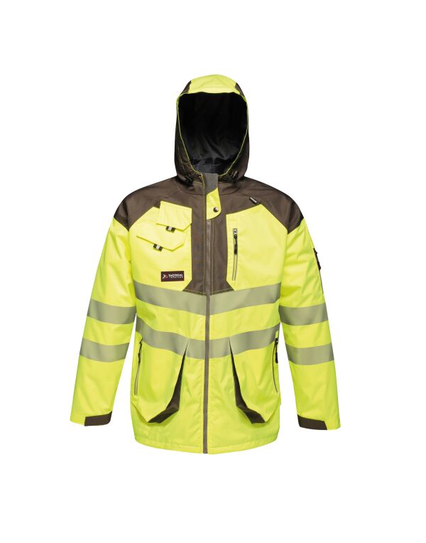 TRA340 REGATTA HIGH VISIBILITY Hi-Vis Parka Jacket Yellow/Grey