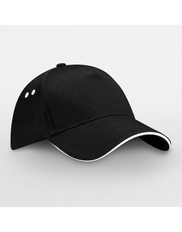 B15C Beechfield Ultimate 5 Panel Cap Sandwich Peak Black/White B15C Beechfield Ultimate 5 Panel Cap Sandwich Peak Black/White