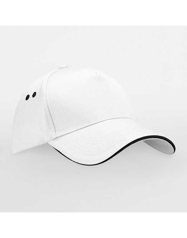 B15C Beechfield Ultimate 5 Panel Cap Sandwich Peak White/Black B15C Beechfield Ultimate 5 Panel Cap Sandwich Peak White/Black