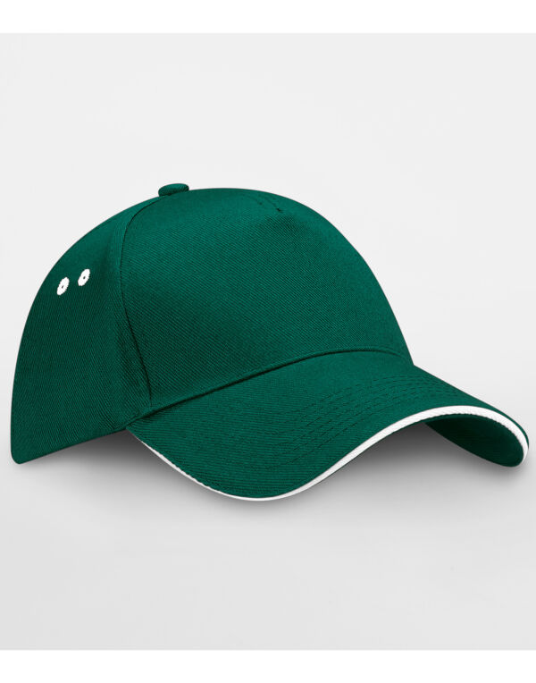 B15C Beechfield Ultimate 5 Panel Cap Sandwich Peak Bottle Green/White B15C Beechfield Ultimate 5 Panel Cap Sandwich Peak Bottle Green/White