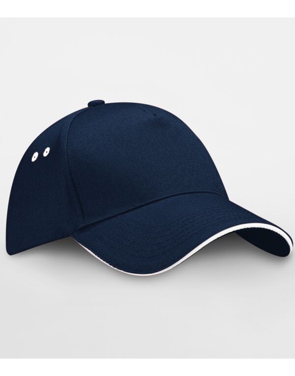 B15C Beechfield Ultimate 5 Panel Cap Sandwich Peak French Navy/White B15C Beechfield Ultimate 5 Panel Cap Sandwich Peak French Navy/White