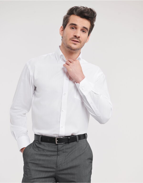 956M Russell Collection Men’s L/Sleeve Non-Iron Shirt White