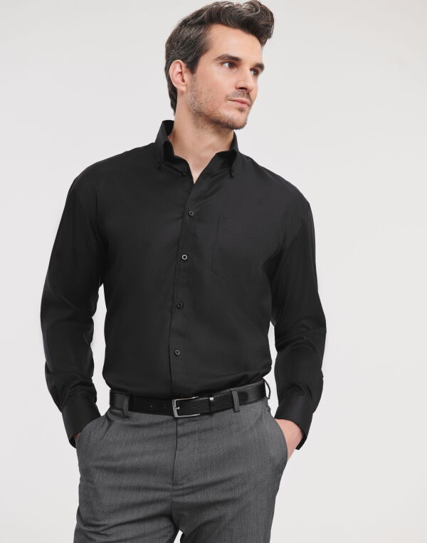 956M Russell Collection Men’s L/Sleeve Non-Iron Shirt Black