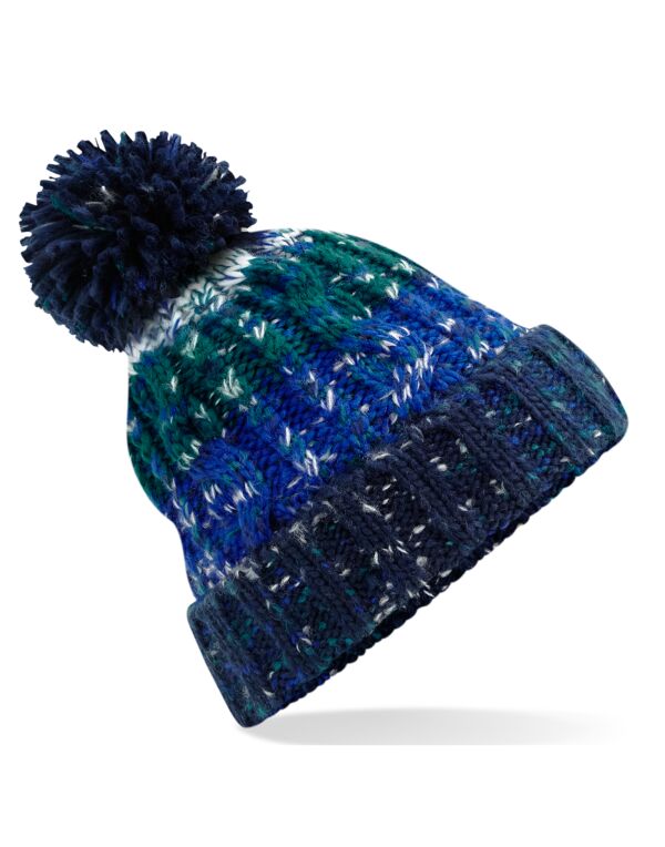 B486 Beechfield Corkscrew Pom Pom Beanie Alpine Blues