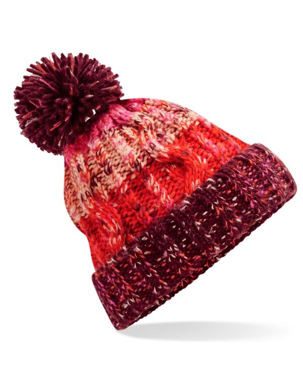 B486 Beechfield Corkscrew Pom Pom Beanie Cherry Sherbert B486 Beechfield Corkscrew Pom Pom Beanie Cherry Sherbert