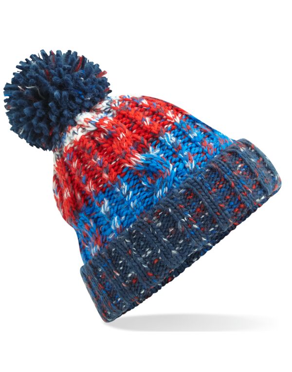 B486 Beechfield Corkscrew Pom Pom Beanie Chilli Blues B486 Beechfield Corkscrew Pom Pom Beanie Chilli Blues