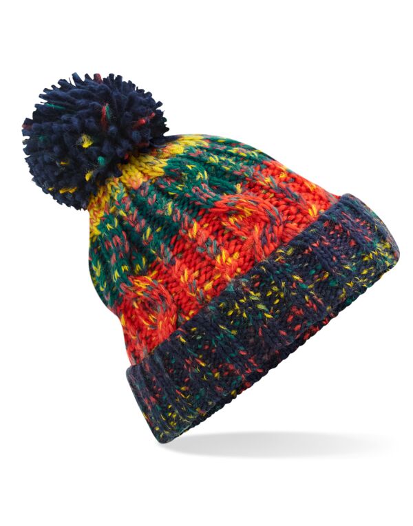 B486 Beechfield Corkscrew Pom Pom Beanie Crackling Campfire