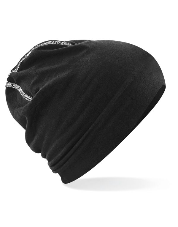 B366 Beechfield Hemsedal Cotton Beanie Black/White