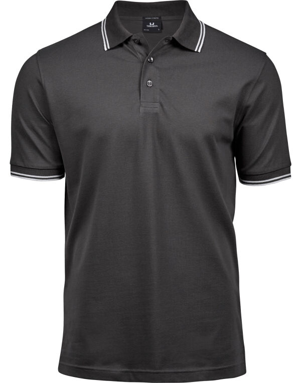 TJ1407 Dark Grey/White Men’s Luxury Stripe Stretch Polo