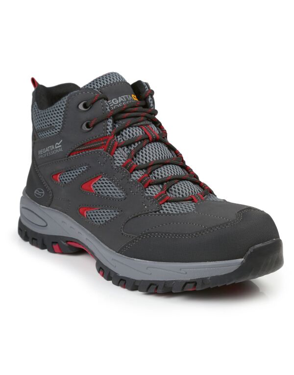 TRK201 Regatta Safety Footwear Mudstone S1P Safety Hiker Boot Ash/ Rio Red