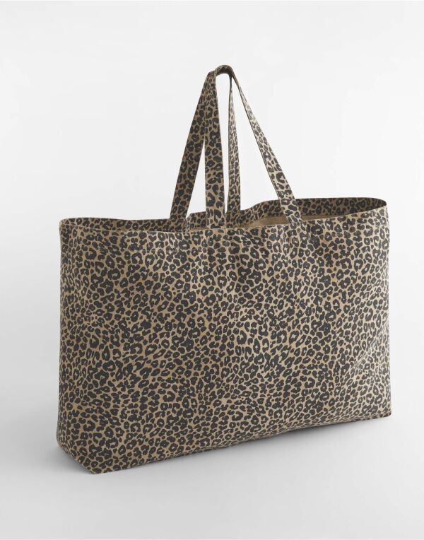 W336 Westford Mill Leopard Print Canvas Oversized Tote Bag Vintage Leopard Print