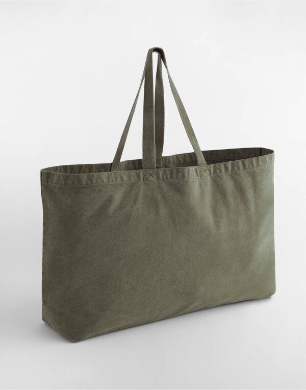 W348 Vintage Moss Garment Dyed Oversized Tote Bag
