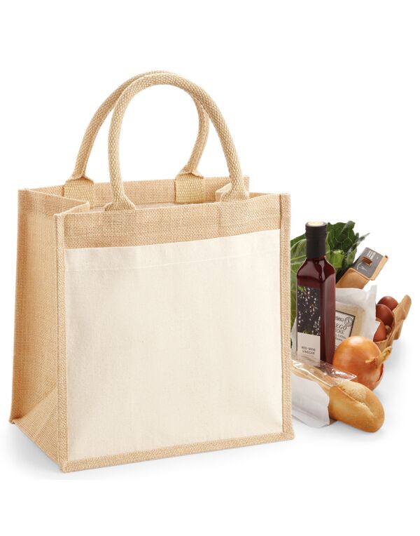 W426 Natural Cotton Pocket Jute Midi Tote