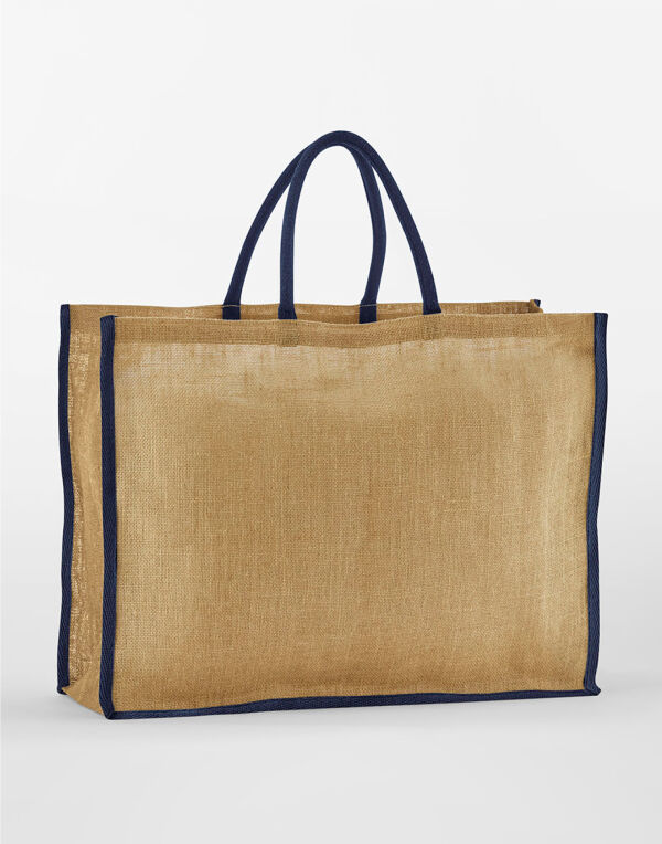 W475 Natural/Navy Starch Jute Market Shopper