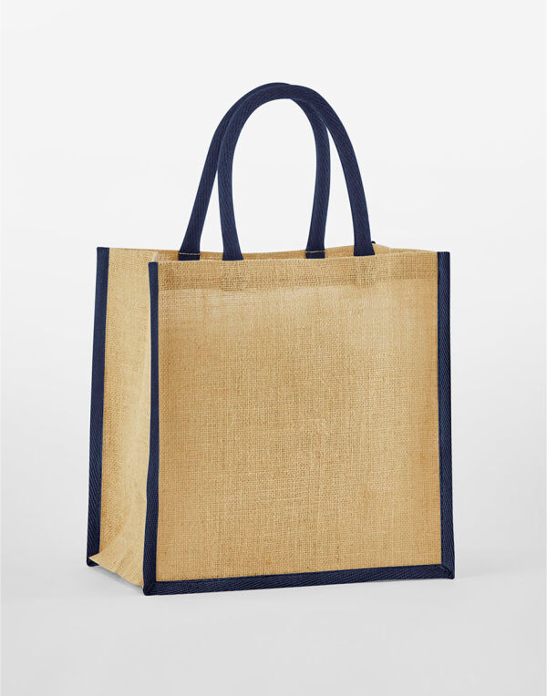 W477 Natural/Navy Natural Starched Jute Mini Gift Bag