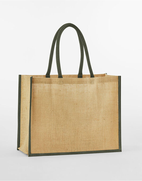 W470 Natural/Olive Green Natural Starched Jute Classic Shopper