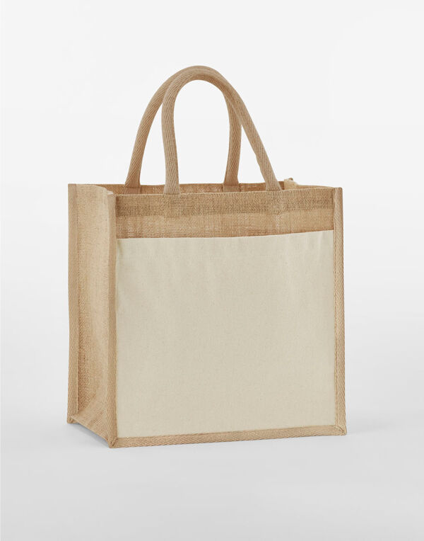 W483 Natural Cotton Pocket Natural Starched Jute Midi Tote