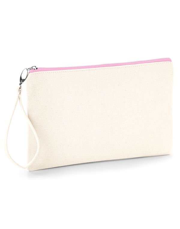 W520 Westford Mill Canvas Wristlet Pouch Natural/ Pink
