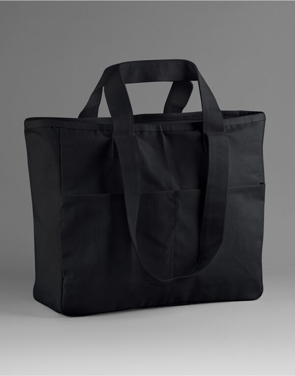 W604 Black Double Handle Cargo Pocket Tote W604 Black Double Handle Cargo Pocket Tote