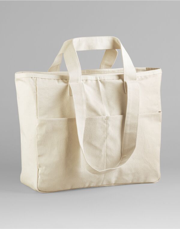 W604 Natural Double Handle Cargo Pocket Tote