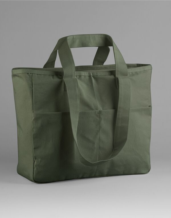 W604 Olive Green Double Handle Cargo Pocket Tote W604 Olive Green Double Handle Cargo Pocket Tote