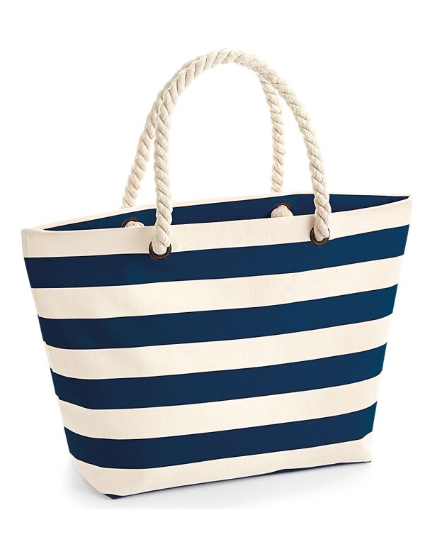 W680 Natural/Navy Nautical Beach Bag