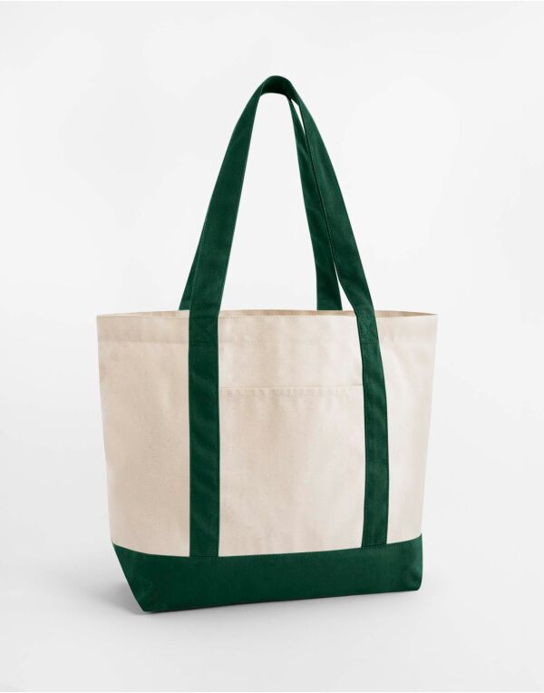 W804 Westford Mill EarthAware Organic Varsity Shopper Natural/Bottle Green