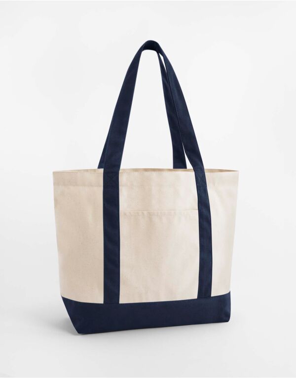 W804 Westford Mill EarthAware Organic Varsity Shopper Natural/French Navy