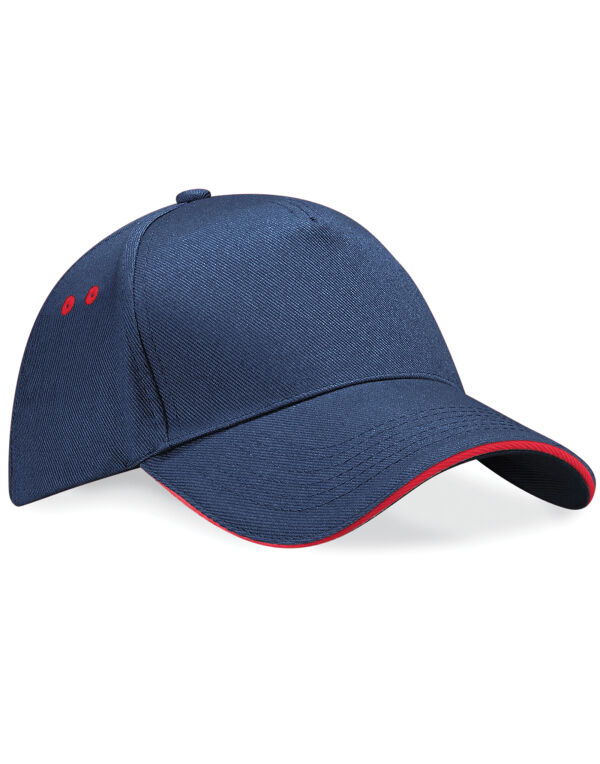 B15C Beechfield Ultimate 5 Panel Cap Sandwich Peak French Navy/Classic Red B15C Beechfield Ultimate 5 Panel Cap Sandwich Peak French Navy/Classic Red
