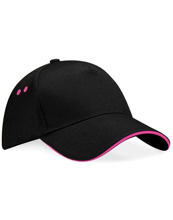B15C Beechfield Ultimate 5 Panel Cap Sandwich Peak Black/Fuchia B15C Beechfield Ultimate 5 Panel Cap Sandwich Peak Black/Fuchia