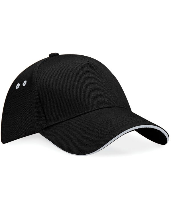 B15C Beechfield Ultimate 5 Panel Cap Sandwich Peak Black/Light Grey