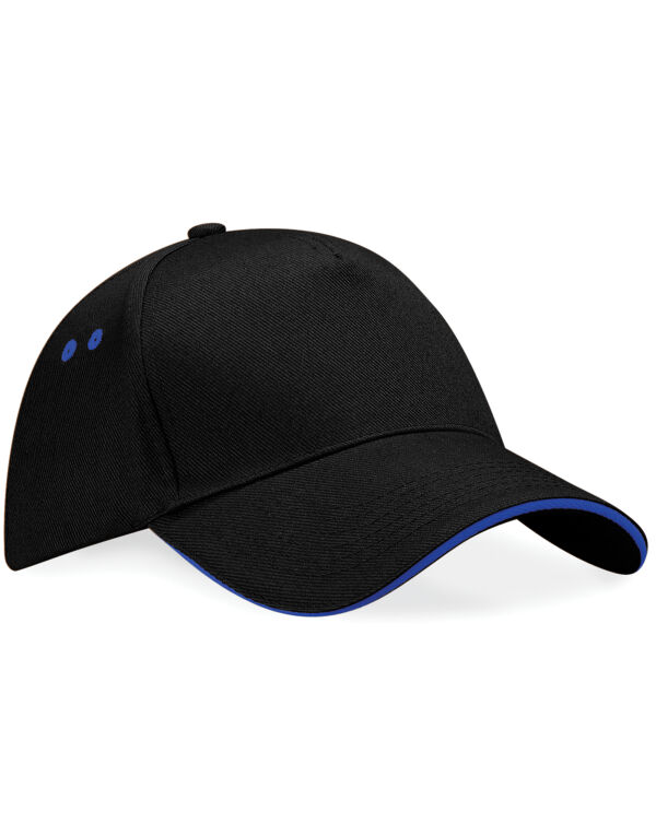 B15C Beechfield Ultimate 5 Panel Cap Sandwich Peak Black/bright Royal