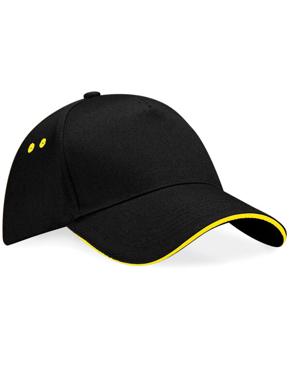 B15C Beechfield Ultimate 5 Panel Cap Sandwich Peak Black/Yellow B15C Beechfield Ultimate 5 Panel Cap Sandwich Peak Black/Yellow