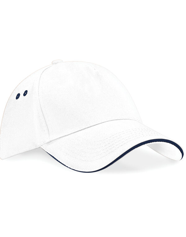B15C Beechfield Ultimate 5 Panel Cap Sandwich Peak White/French Navy