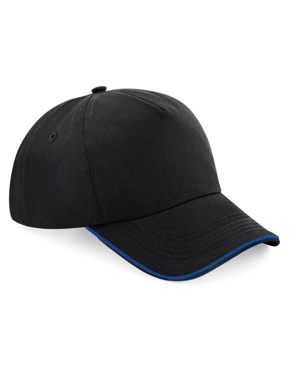 B25C Beechfield Authentic 5 Panel Cap – Piped Peak Black/bright Royal