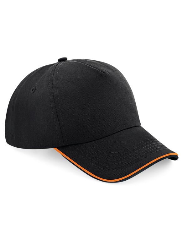 B25C Beechfield Authentic 5 Panel Cap – Piped Peak Black/Orange B25C Beechfield Authentic 5 Panel Cap – Piped Peak Black/Orange