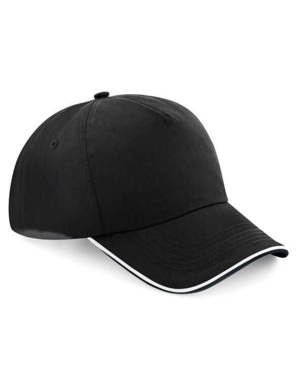 B25C Beechfield Authentic 5 Panel Cap – Piped Peak Black/White