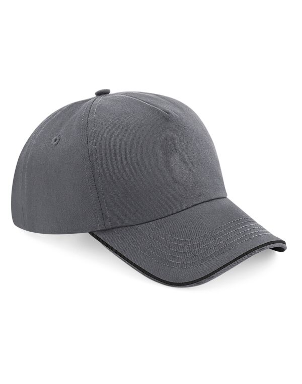 B25C Beechfield Authentic 5 Panel Cap – Piped Peak Graphite Grey/Black