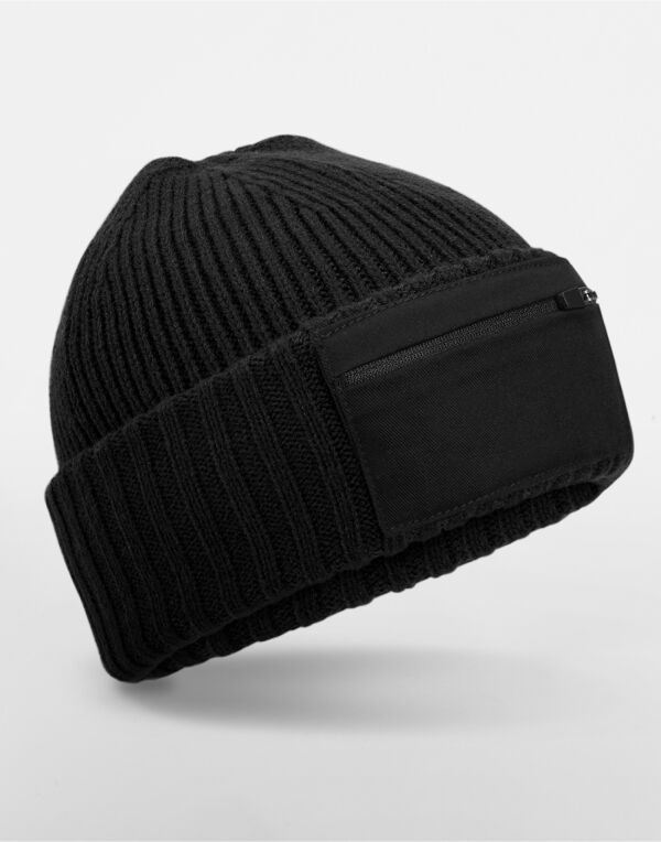 B334R Beechfield Zip Patch Beanie Black