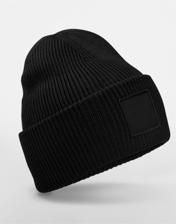 B336R Beechfield Deep Cuffed Tonal Patch Beanie Black B336R Beechfield Deep Cuffed Tonal Patch Beanie Black