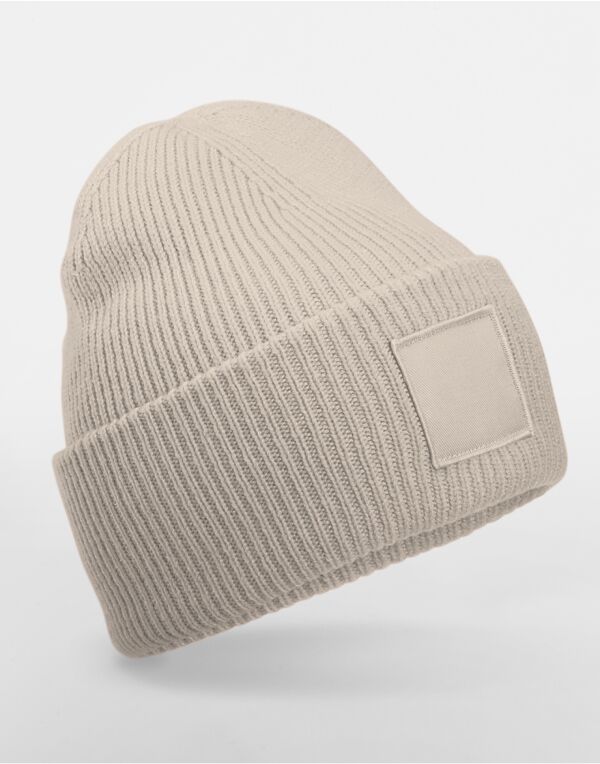 B336R Beechfield Deep Cuffed Tonal Patch Beanie Natural Stone